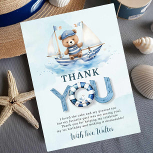 Cute Nautical Blue Boat Nalle Boy Birthday Tack Kort