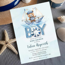 Cute Nautical Blue Boat Nalle Boy Shower