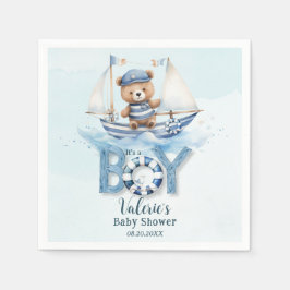 Cute Nautical Blue Boat Nalle Boy Shower Pappersservett