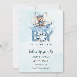Cute Nautical Blue Boat Nalle Boy Shower Spara Datumet
