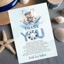 Cute Nautical Blue Boat Nalle Boy Shower Tack Kort
