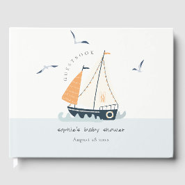 Cute Nautical Blue Sailboat Pastel Baby Shower Gästböcker