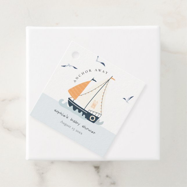 Cute Nautical Blue Sailboat Pastel Baby Shower Gåvor Etiketter (På plats)