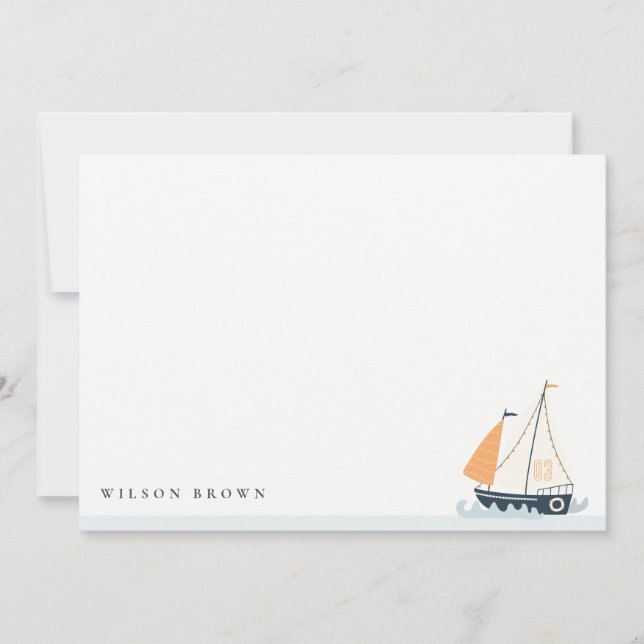 Cute Nautical Blue Sailboat Pastel Barns födelseda Anteckningskort (Framsida)
