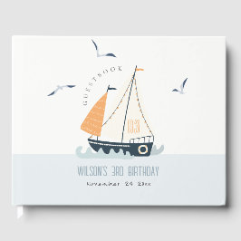 Cute Nautical Blue Sailboat Pastel Barns födelseda Gästböcker