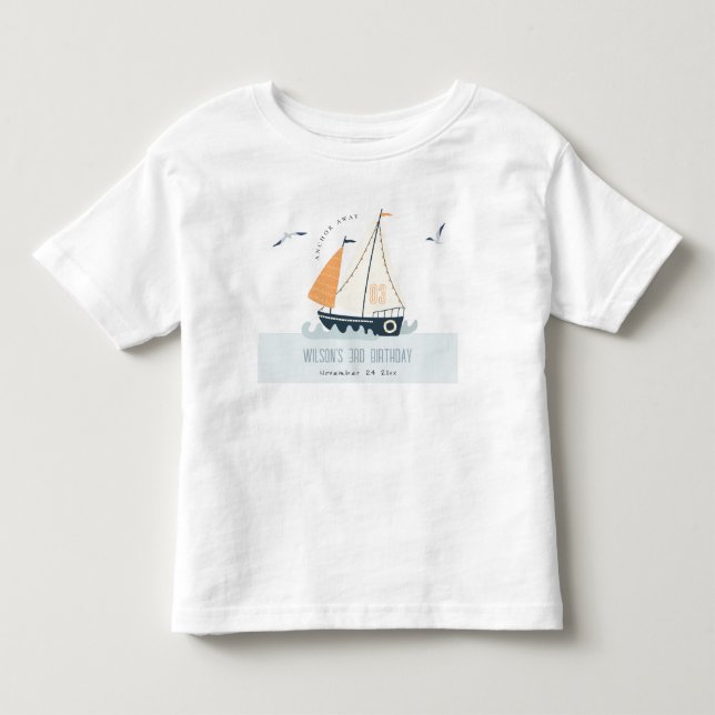 Cute Nautical Blue Sailboat Pastel Barns födelseda T Shirt (Framsida)