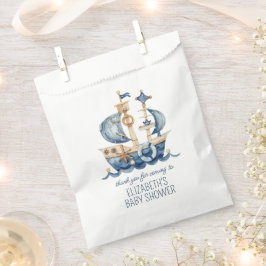 Cute Nautical Blue Sailing Ship Baby Shower