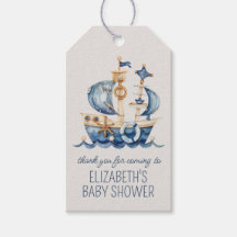 Cute Nautical Blue Sailing Ship Baby Shower