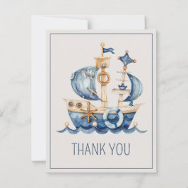 Cute Nautical Blue Watercolor Ship Baby Shower Tack Kort