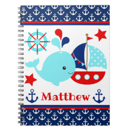 Cute Nautical Blue Whale och Anchors Mönster Anteckningsbok