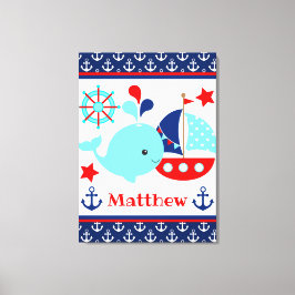 Cute Nautical Blue Whale och Anchors Mönster Canvastryck