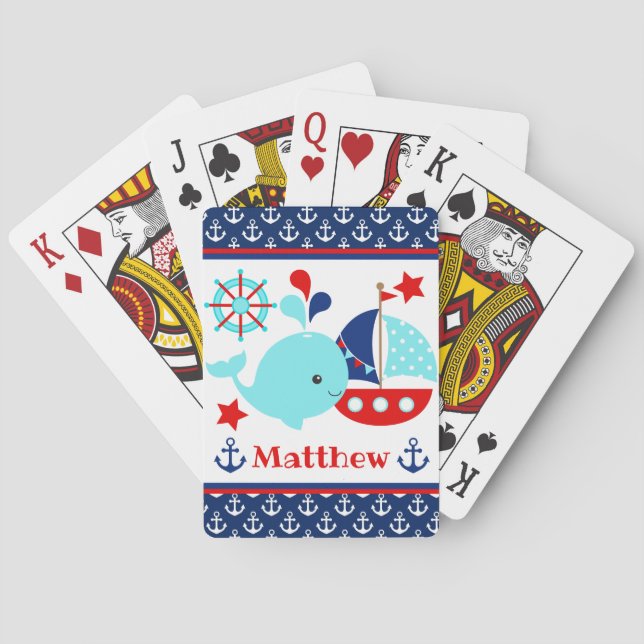 Cute Nautical Blue Whale och Anchors Mönster Casinokort (Baksidan)