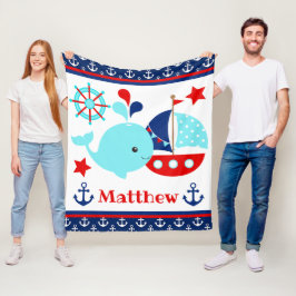 Cute Nautical Blue Whale och Anchors Mönster Fleecefilt