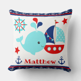 Cute Nautical Blue Whale och Anchors Mönster Kudde