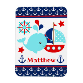 Cute Nautical Blue Whale och Anchors Mönster Magnet