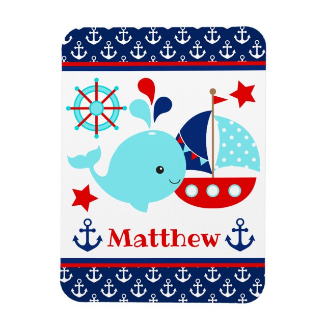 Cute Nautical Blue Whale och Anchors Mönster Magnet (Vertikal)
