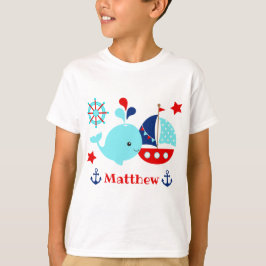 Cute Nautical Blue Whale och Anchors Mönster T Shirt
