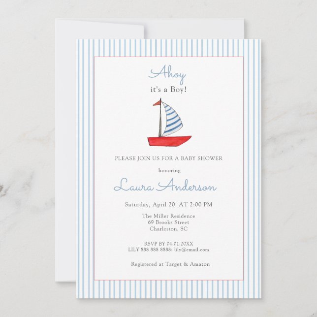 Cute Nautical boat Baby boy Baby shower Inbjudningar (Framsida)