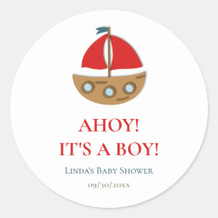 Cute Nautical Boy Baby Shower Square Runt Klistermärke