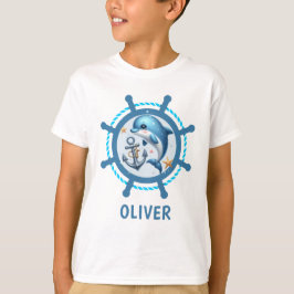 Cute Nautical Dolphin & Anchor in Frakt Wheel T Shirt