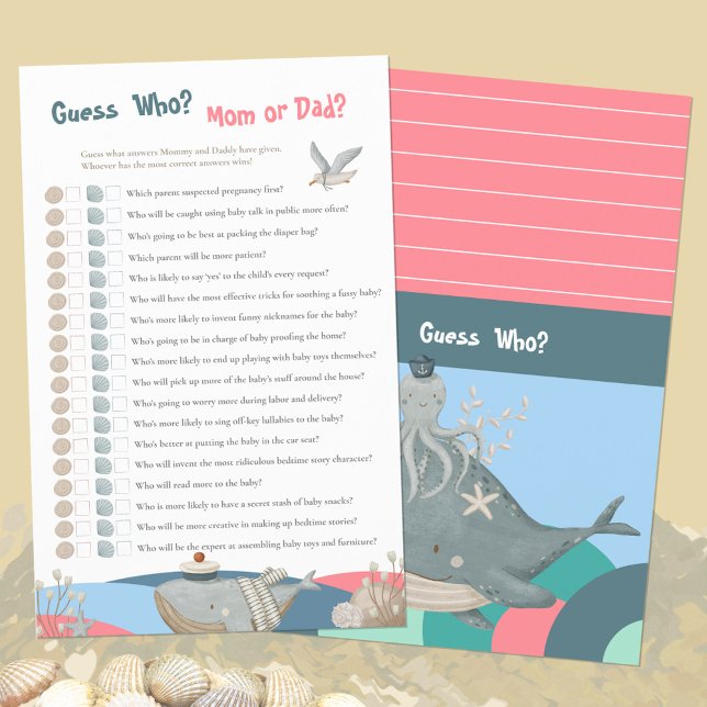 Cute Nautical Gissa vem som spelar Rosa babystölds (Cute Nautical Guess Who Pink Baby Shower Game ©Susanne Sachers - Sunny Mind Design 🌞)