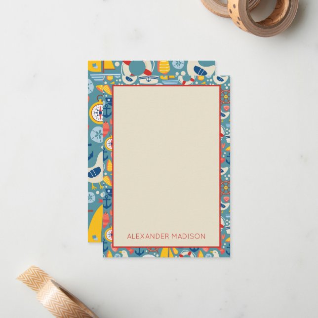 Cute Nautical Life Anteckningskort (Fram/Back In Situ)