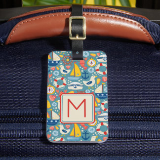 Cute Nautical Life Monogram Bagagebricka