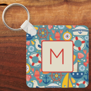 Cute Nautical Life Monogram Nyckelring