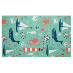 Cute Nautical Mönster Mint Grönt Background Tyg