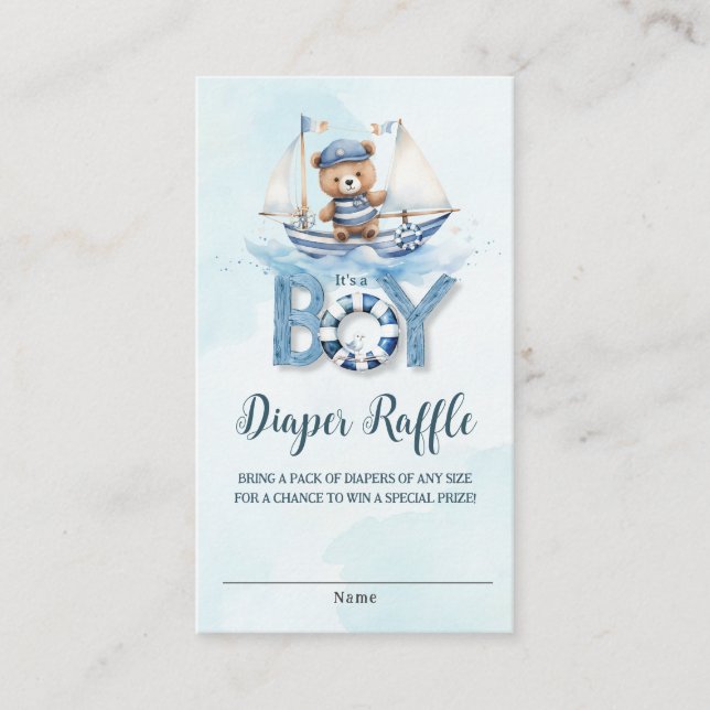 Cute Nautical Nalle Boat Baby Diaper Raffle Tilläggskort (Framsida)