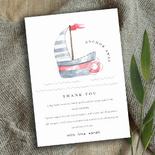 Cute Nautical Pastel Red Blue Sailboat Shower Tack Kort