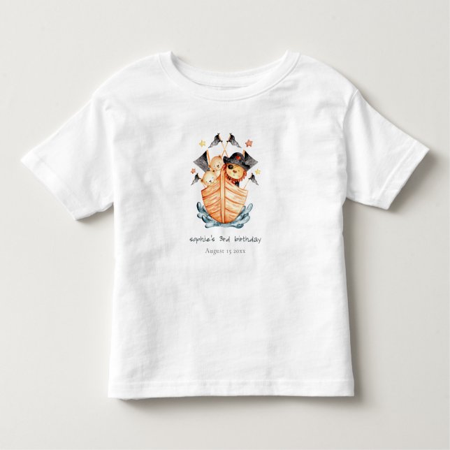 Cute Nautical Pirat Frakt Lejonare Unge Barns föde T Shirt (Framsida)