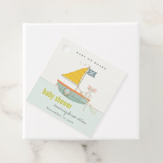 Cute Nautical Pirat Mouse Sailboat Shower Gåvor Etiketter (På plats)
