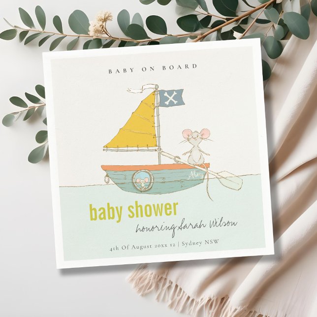 Cute Nautical Pirat Mouse Sailboat Shower Pappersservett (Skapare uppladdad)