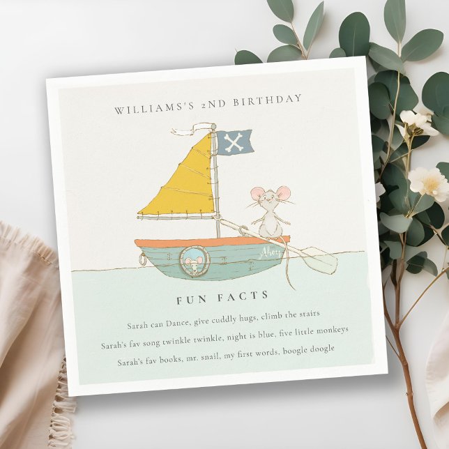 Cute Nautical Pirat Sailboat-Roligt Facts Birthday Pappersservett (Skapare uppladdad)