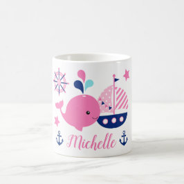 Cute Nautical Rosa Whale, Boat & Anchor Kaffemugg