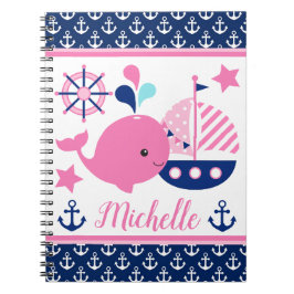 Cute Nautical Rosa Whale och Anchors Mönster Anteckningsbok