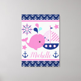 Cute Nautical Rosa Whale och Anchors Mönster Canvastryck