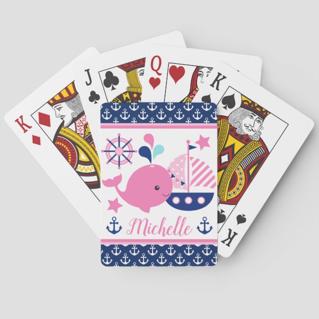 Cute Nautical Rosa Whale och Anchors Mönster Casinokort (Baksidan)