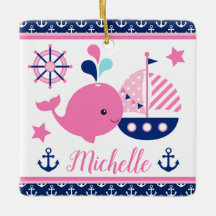 Cute Nautical Rosa Whale och Anchors Mönster