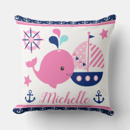 Cute Nautical Rosa Whale och Anchors Mönster Kudde