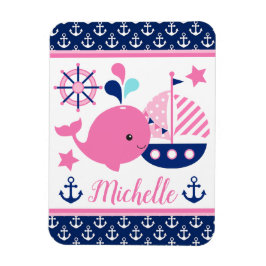 Cute Nautical Rosa Whale och Anchors Mönster Magnet