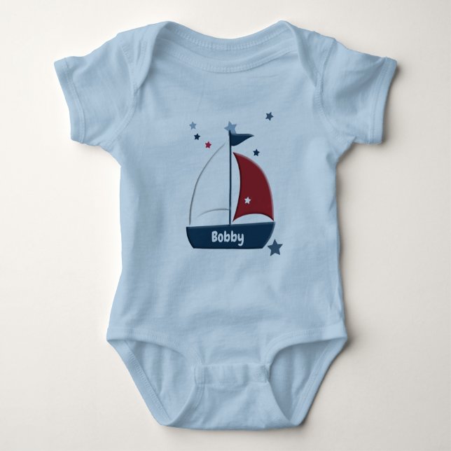 Cute Nautical Sailboat Anpassningsbar Baby T Shirt (Framsida)