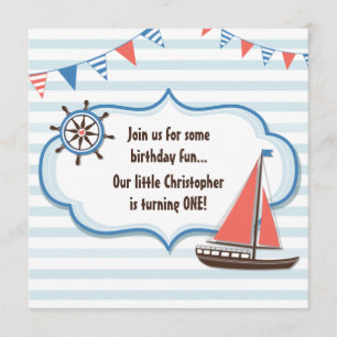 Cute Nautical Sailboat Boys 1st Birthday Inbjudan