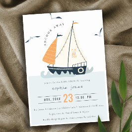 Cute Nautical Sailboat Pastel Baby Shower Inbjudan