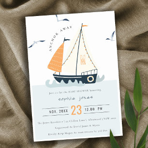 Cute Nautical Sailboat Pastel Baby Shower Inbjudan