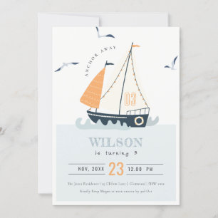 Cute Nautical Sailboat Pastel Barns födelsedag Inb Tack Kort