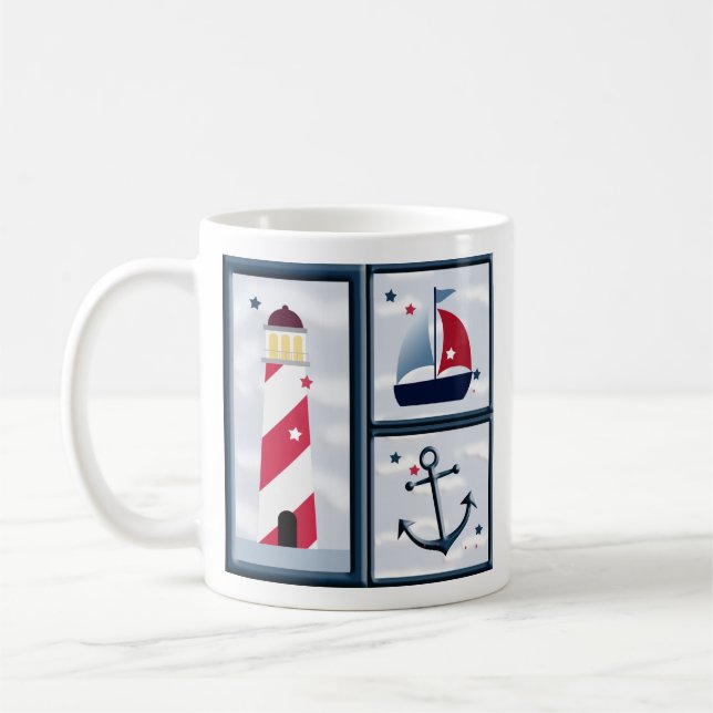 Cute Nautical Sailing Design 11oz Coffee Mugg (Vänster)