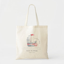 Cute Nautical Soft Red Blue Sailboat Barns födelse Tygkasse