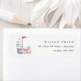 Cute Nautical Soft Red Blue Sailboat Kids Adress Returadress Etikett